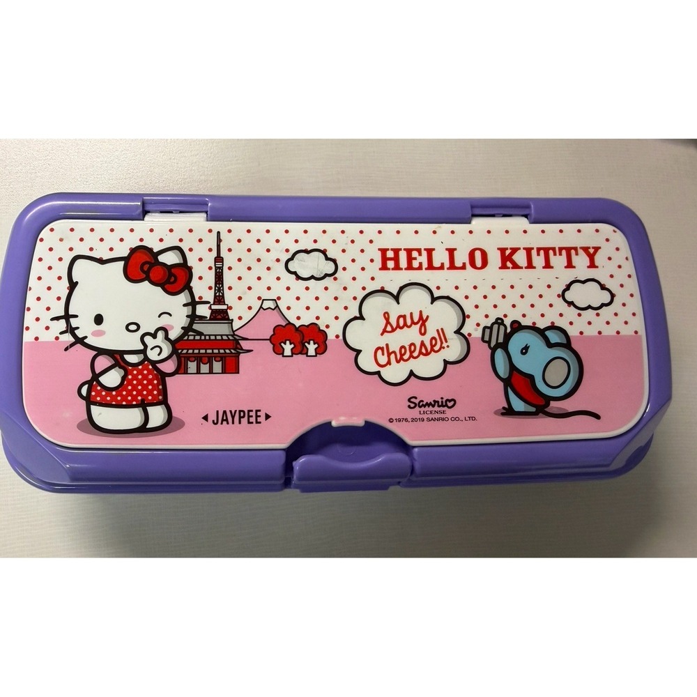 Sanrio Hello‎ Kitty Plastic Pencil Pen Case Retro Pink Purple Jaypee